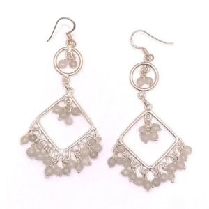 Real Moonstone Tassel Beads Solid 925 Sterling Silver Chandelier Drop Earrings